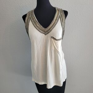 Haute Hippie Cream Beaded Tank Top